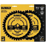 DEWALT 2-Pack 7-1/4-in 24 and 40 Set-Tooth Tungsten Carbide-Tipped Steel Circular Saw Blade Set