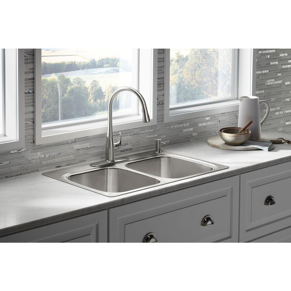 Verse Drop-In Stainless Steel 33 in. 4-Hole Double Bowl Kitchen Sink - Super Arbor