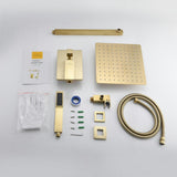 Shower System Wall Mounted with 10 in. Square Rainfall Shower head and Handheld Shower Head Set, Brushed Gold - Super Arbor