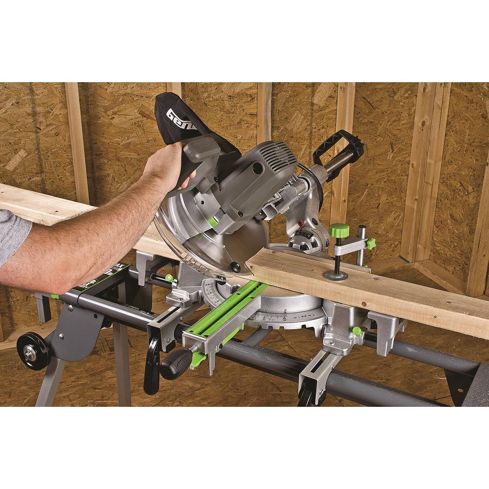 15-Amp 10 in. Sliding Compound Miter Saw with Laser, Electric Brake, Spindle Lock, Dust Bag, Wings and Blade - Super Arbor
