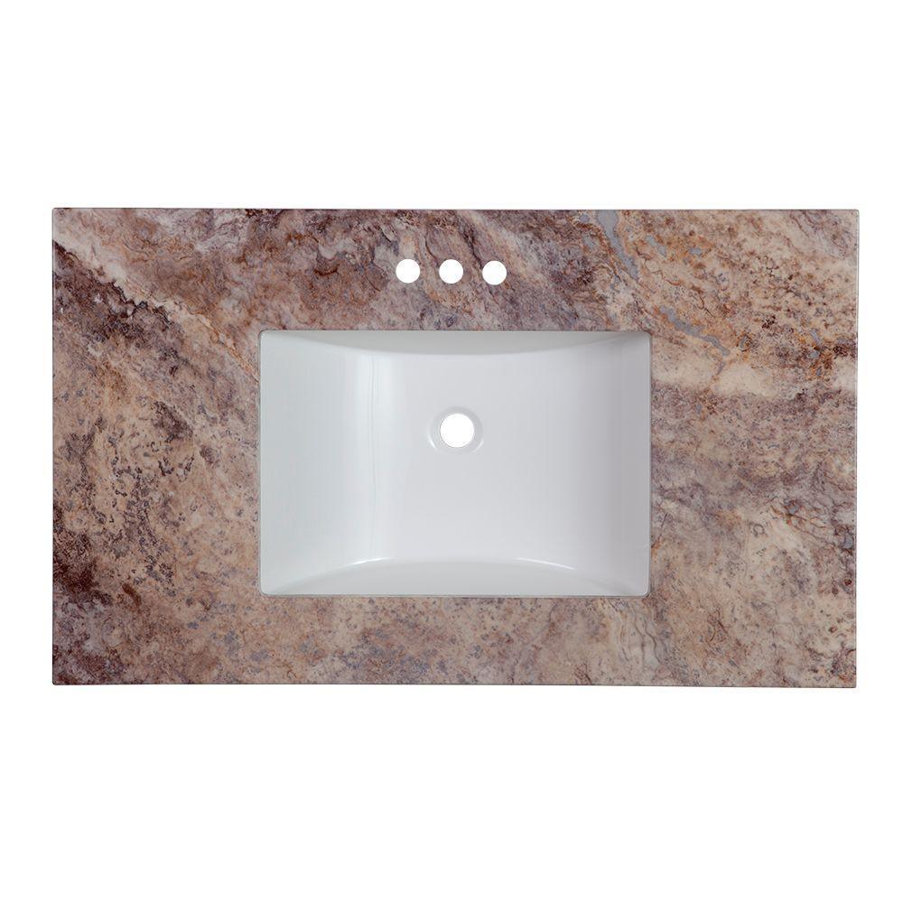 37 in. W x 22 in. D Stone Effects Vanity Top in Cold Fusion with White Sink - Super Arbor