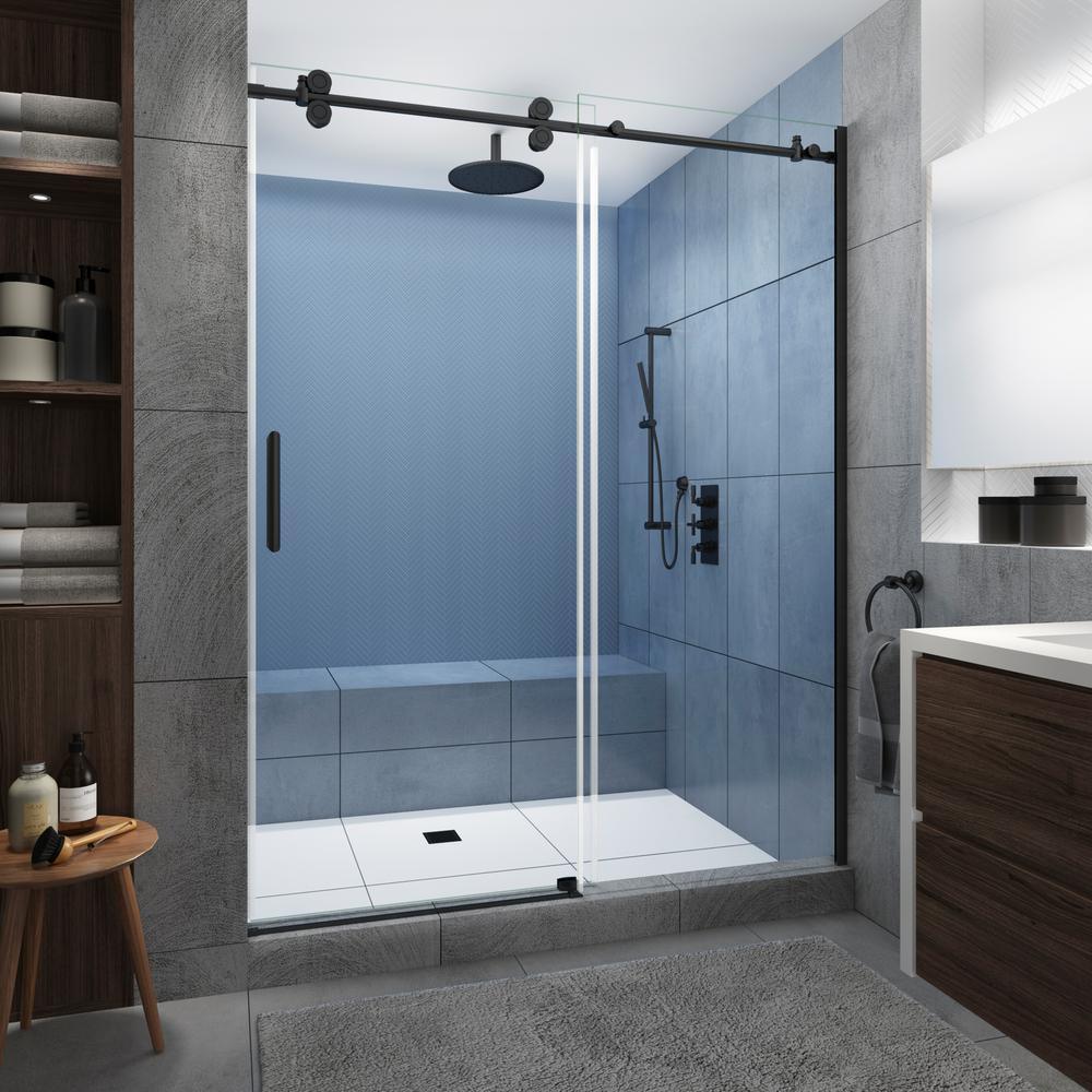 Langham XL 68 - 72 in. x 80 in. Frameless Sliding Shower Door with Ultra-Bright Frosted Glass in Stainless Steel - Super Arbor