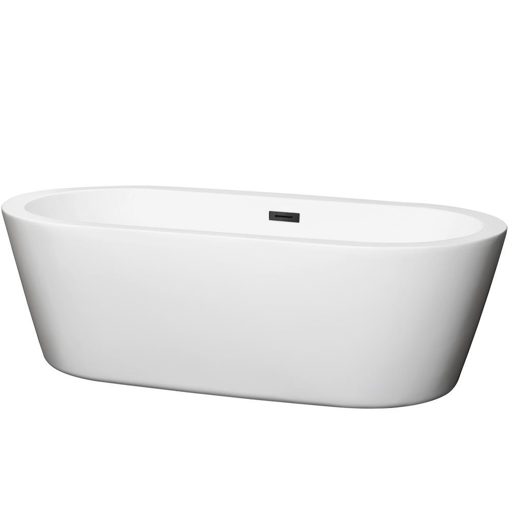 Mermaid 60 in. Acrylic Flatbottom Bathtub in Black with Matte Black Trim - Super Arbor