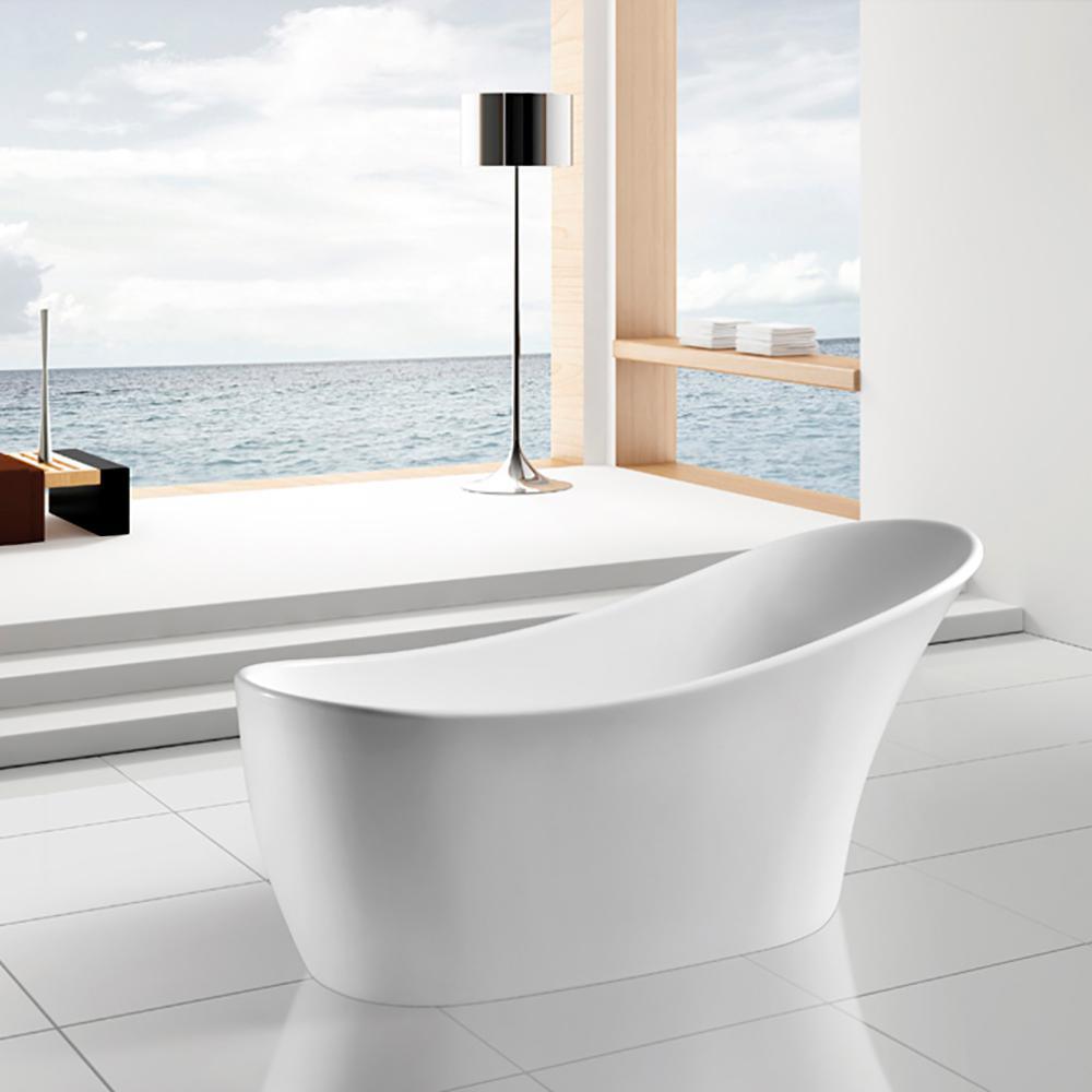 63 in. Acrylic Reversible Drain Oval Slipper Flatbottom Freestanding Bathtub in White - Super Arbor