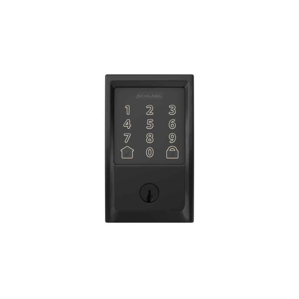 Camelot Matte Black Encode Smart WiFi Deadbolt with Alarm and Camelot Handleset, Georgian Knob, Camelot Trim