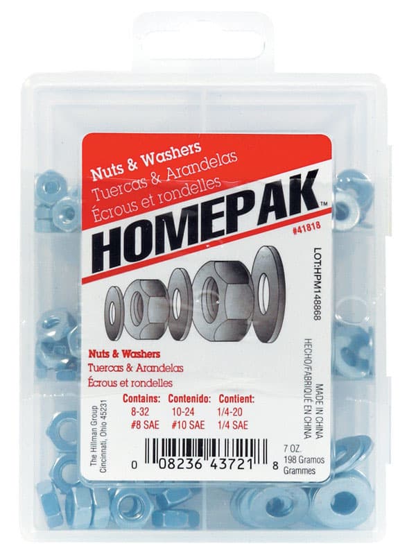 Hillman HomePak Zinc-Plated Steel Nuts & Washers Assortment, Various Sizes, 6 pk
