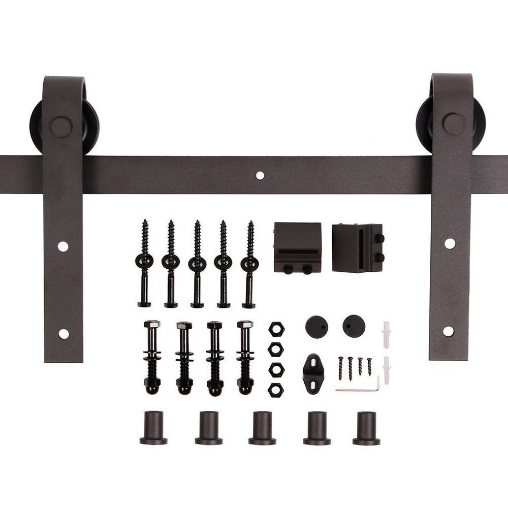 36 in x 84 in Z Series DIY Dark Walnut Finished Knotty Pine Wood Sliding Barn Door Slab with Hardware Kit - Super Arbor