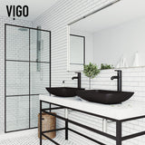 Hadyn Glass Vessel Bathroom Sink in Black with Seville Faucet in Matte Black - Super Arbor