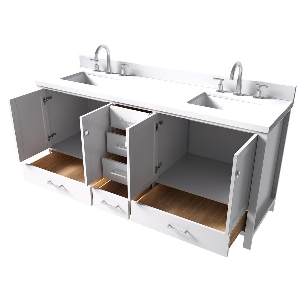 Cambridge 73 in. W x 22 in. D x 35 in. H Bath Vanity in White with Quartz Vanity Top in White with White Basin - Super Arbor