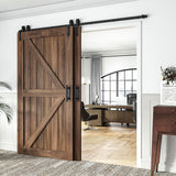 10 ft./120 in. Single Track Bypass Barn Door Hardware Double Doors Kit, Heavy-Duty Sliding 1-Track Antique Roller - Super Arbor