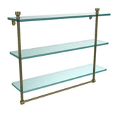 Foxtrot 22 in. L  x 18 in. H  x 5 in. W 3-Tier Clear Glass Bathroom Shelf with Towel Bar in Satin Nickel - Super Arbor