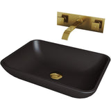 Sottile Glass Vessel Bathroom Sink in Black with Titus Faucet in Matte Gold - Super Arbor