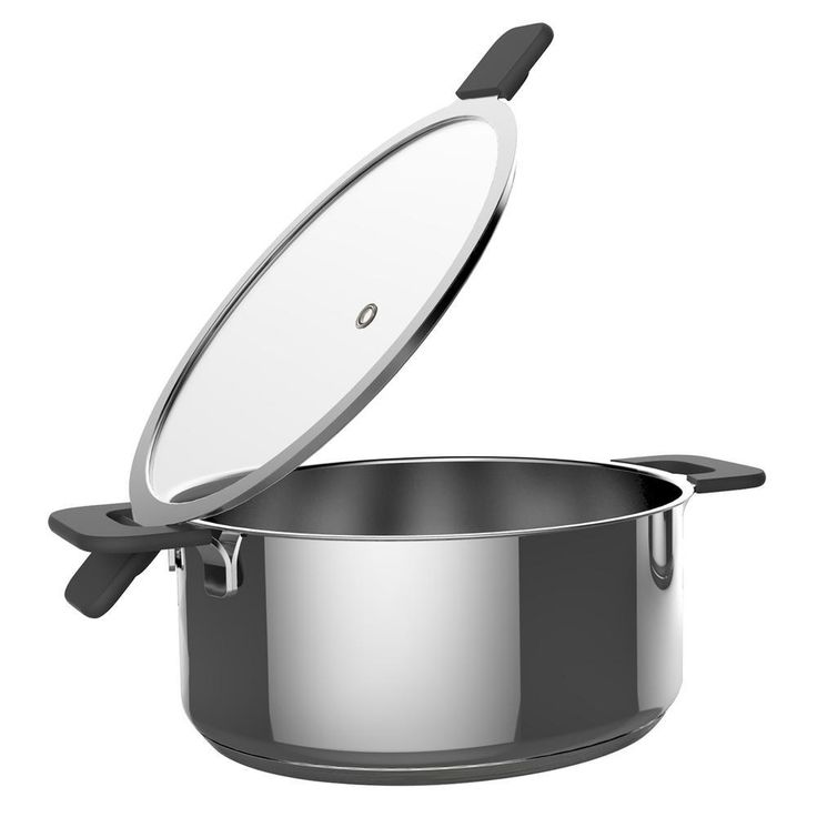 6-Piece Stainless Steel Inductive Pot Set with Straining and Hands-Free Glass Lids