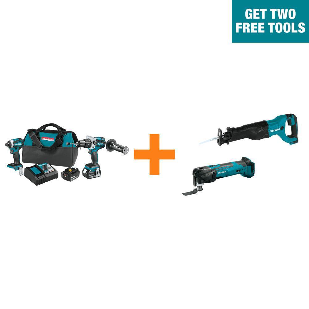 18-Volt LXT Brushless 2-Pc Combo Kit 5.0Ah with bonus 18V LXT Reciprocating Saw and 18V LXT Oscillating Multi-Tool - Super Arbor