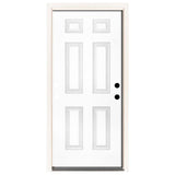 30 in. x 80 in. Premium 6-Panel Primed White Steel Prehung Front Door Left-Hand Outswing and 4 in. Wall - Super Arbor