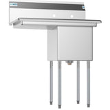 Freestanding Stainless Steel 33 in. 2-Hole Single Bowl Commercial Kitchen Sink with Left Side Drainboard