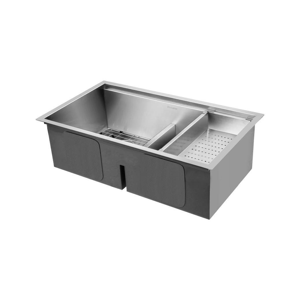 All-in-One Undermount Stainless Steel 33 in. 50/50 Double Bowl Workstation Kitchen Sink with Faucet and Accessories - Super Arbor