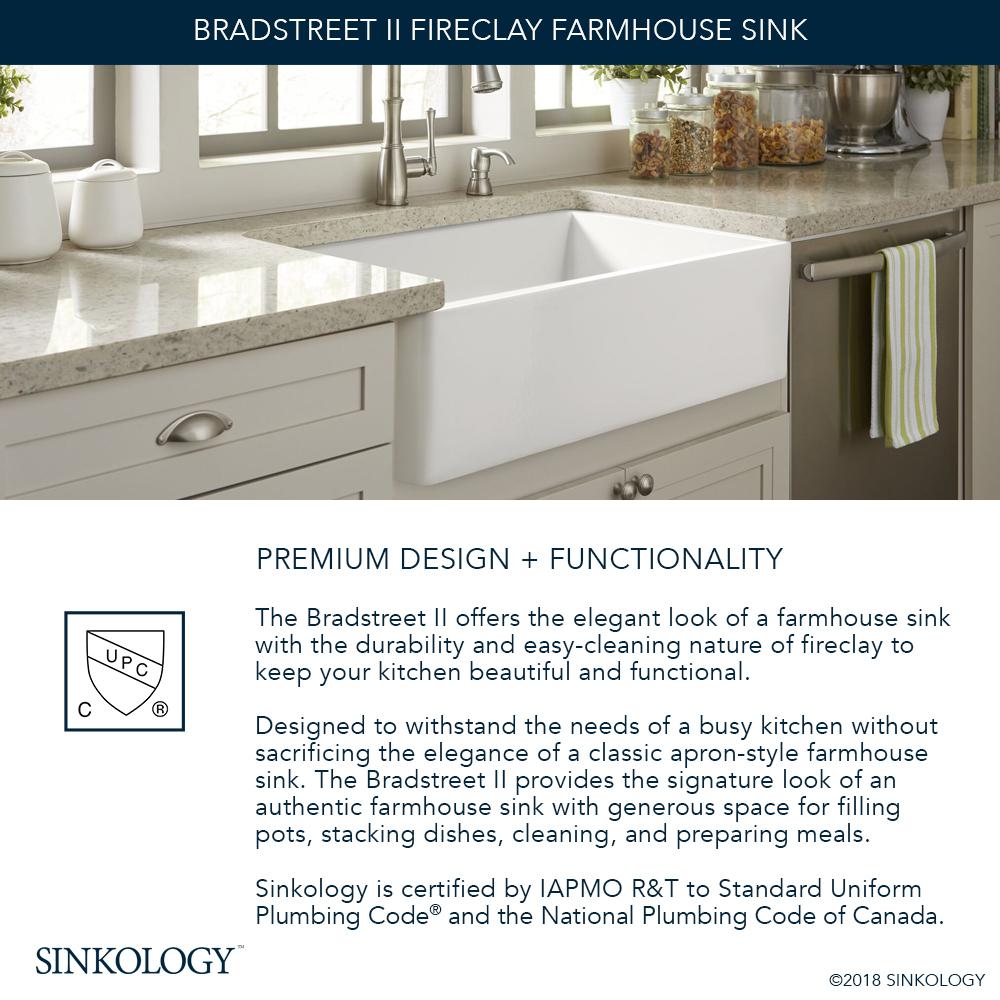 Bradstreet II Farmhouse Fireclay 30 in. Single Bowl Kitchen Sink in Crisp White with Disposal Drain