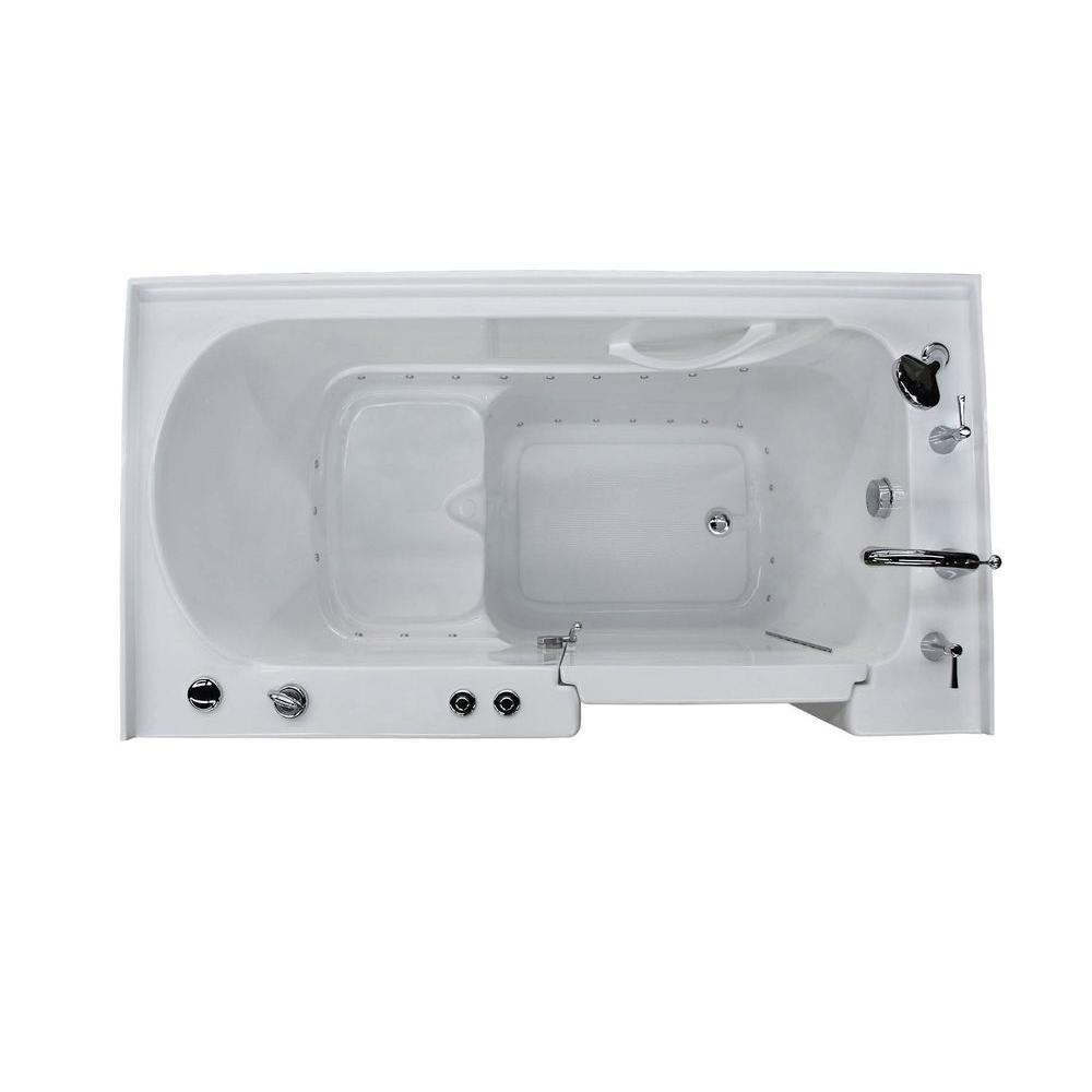 Rampart Nova Heated 5 ft. Walk-in Air Bathtub with 4 in. Tile Easy Up Adhesive Wall Surround in White - Super Arbor