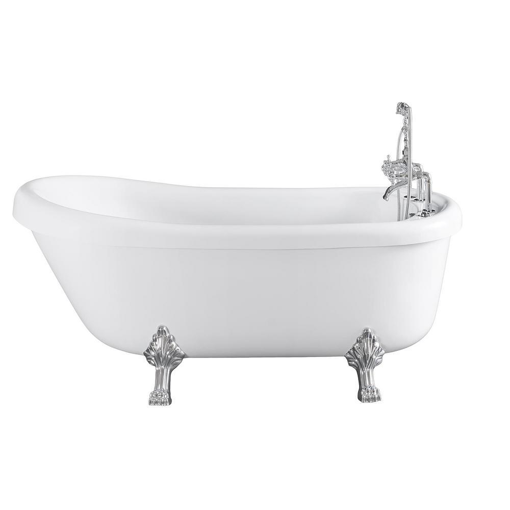 66.9 in. Acrylic Clawfoot Whirlpool Bathtub in White - Super Arbor