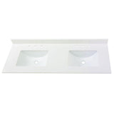 61 in. W x 22 in. D Engineered Marble Vanity Top in Snowstorm with White Double Trough Sinks - Super Arbor