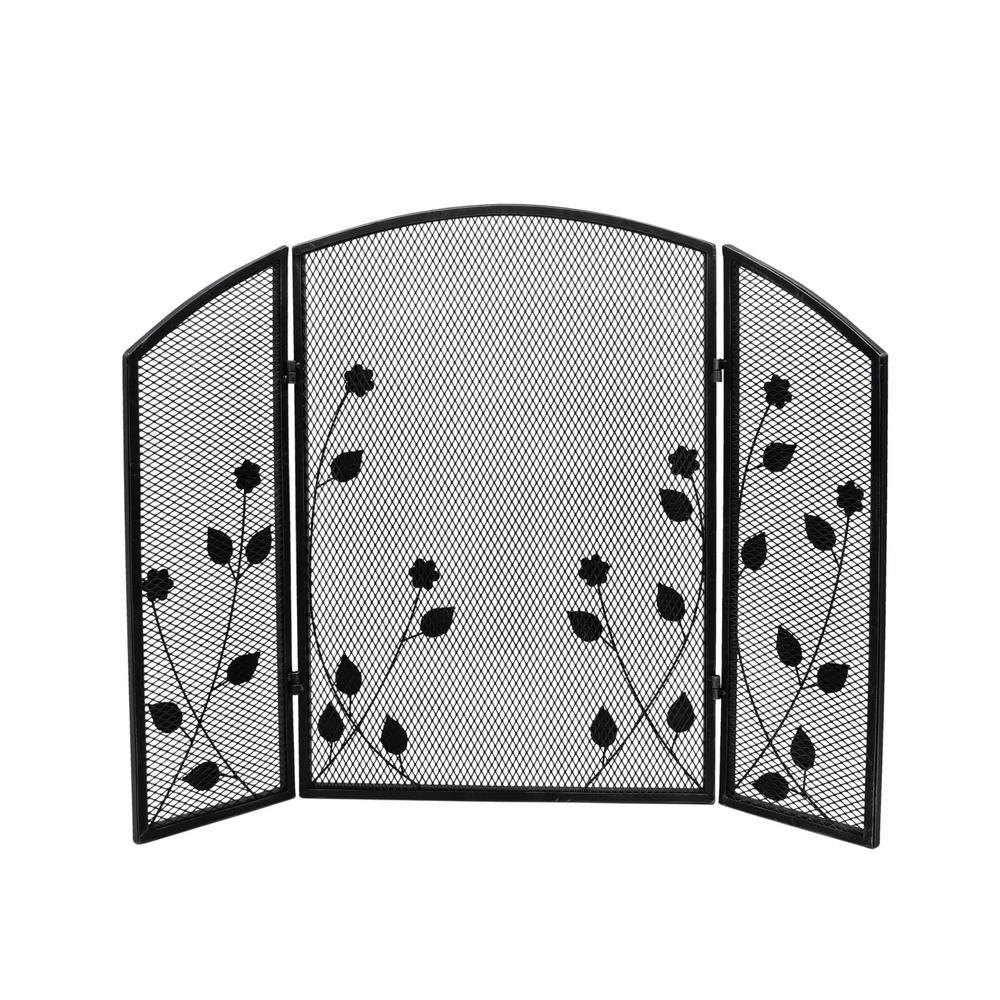 Greenbrier Modern Gold Iron Fire Screen with Leaf Accents - Super Arbor