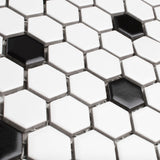 Merola Tile Madison Hex Matte 11-7/8 in. x 10-1/4 in. x 6mm Cool White with Black Dot Porcelain Mosaic Tile
