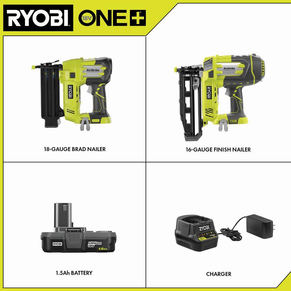18V ONE+ Cordless AirStrike 18-Gauge Brad Nailer, 16-Gauge Straight Finish Nailer Kit w/(1)1.5Ah Battery and Charger - Super Arbor