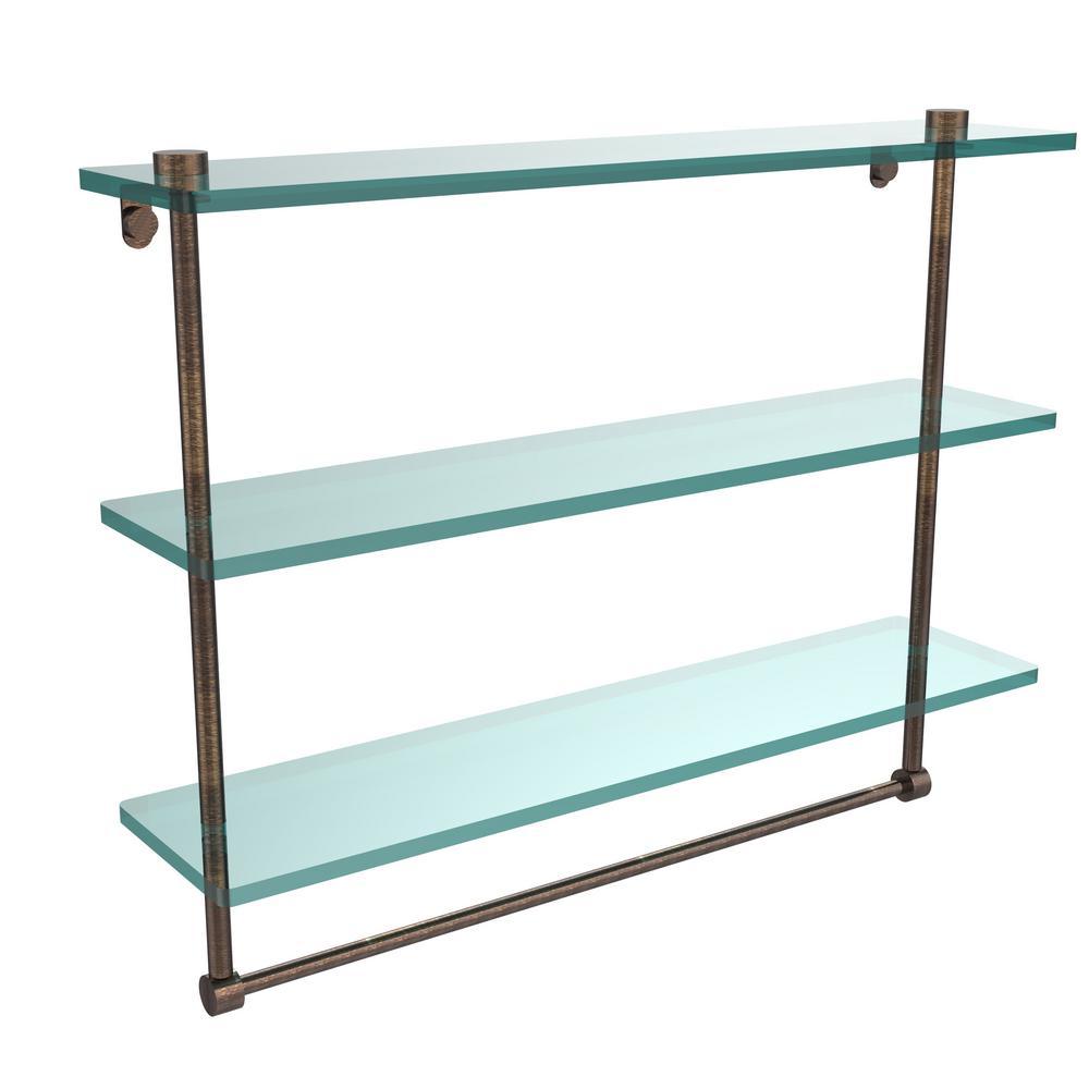 22 in. L  x 18 in. H  x 5 in. W 3-Tier Clear Glass Bathroom Shelf with Towel Bar in Satin Chrome - Super Arbor
