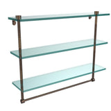 22 in. L  x 18 in. H  x 5 in. W 3-Tier Clear Glass Bathroom Shelf with Towel Bar in Satin Chrome - Super Arbor