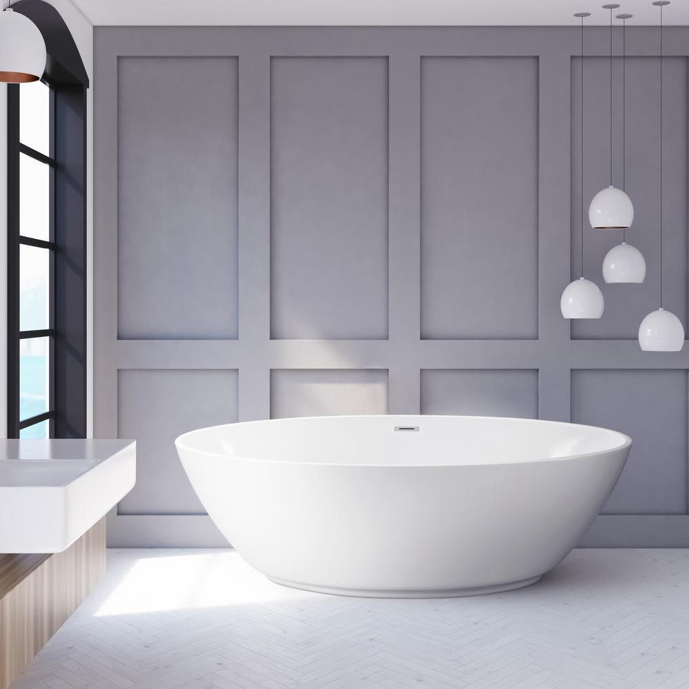 62.6 in. Acrylic Flatbottom Non-Whirlpool Bathtub in Glossy White - Super Arbor