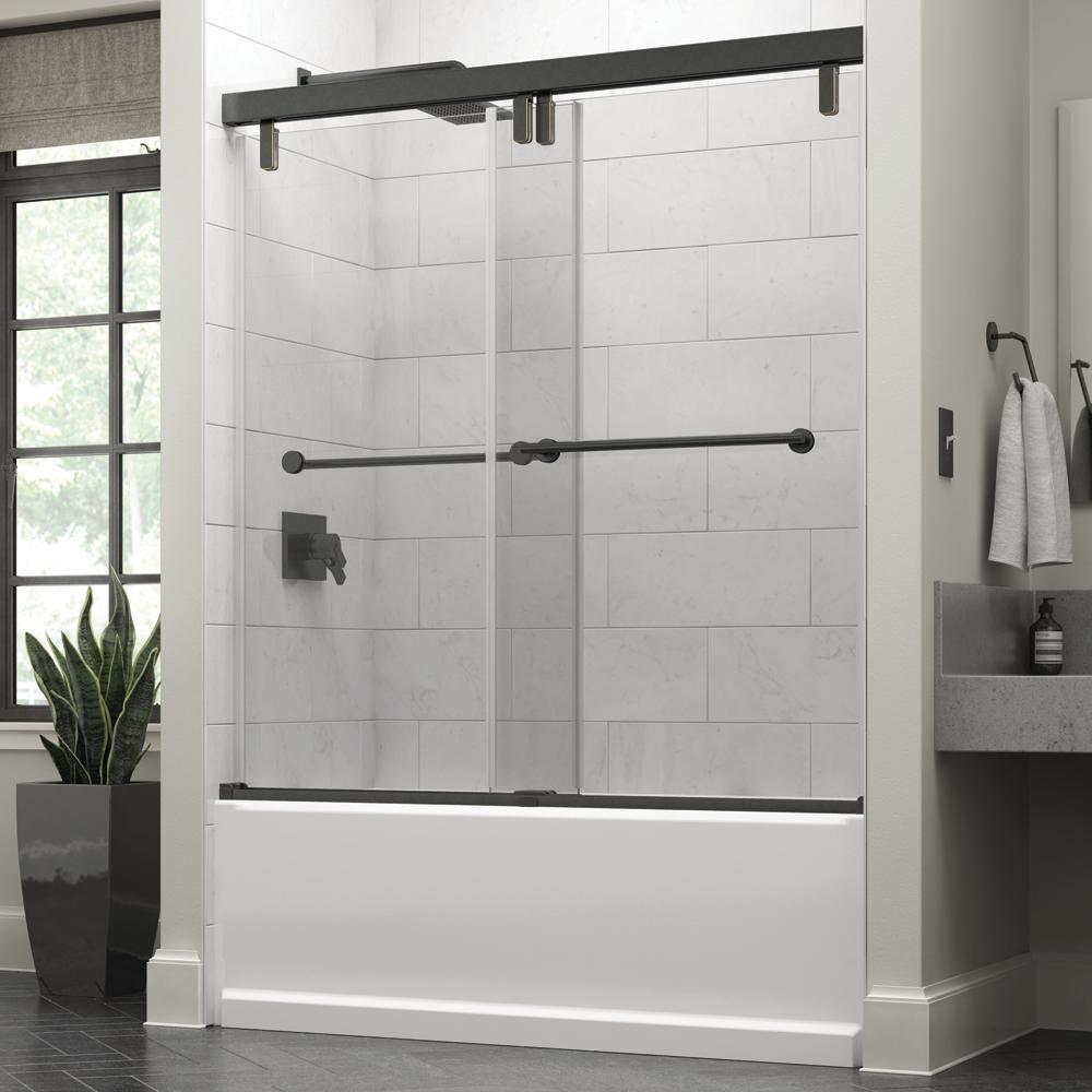 Lyndall 60 x 59-1/4 in. Frameless Mod Soft-Close Sliding Bathtub Door in Nickel with 3/8 in. (10mm) Clear Glass - Super Arbor