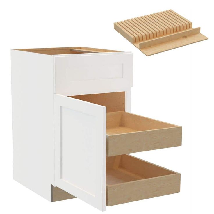 Home Decorators Collection Newport 21 in. W x 24 in. D x 34.5 in. H Assembled Plywood Base Kitchen Cabinet in Pacific White with 2ROT Knife Block L