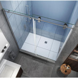 Langham XL 56 - 60 in. x 80 in. Frameless Sliding Shower Door with StarCast Clear Glass in Stainless Steel, Right Hand - Super Arbor