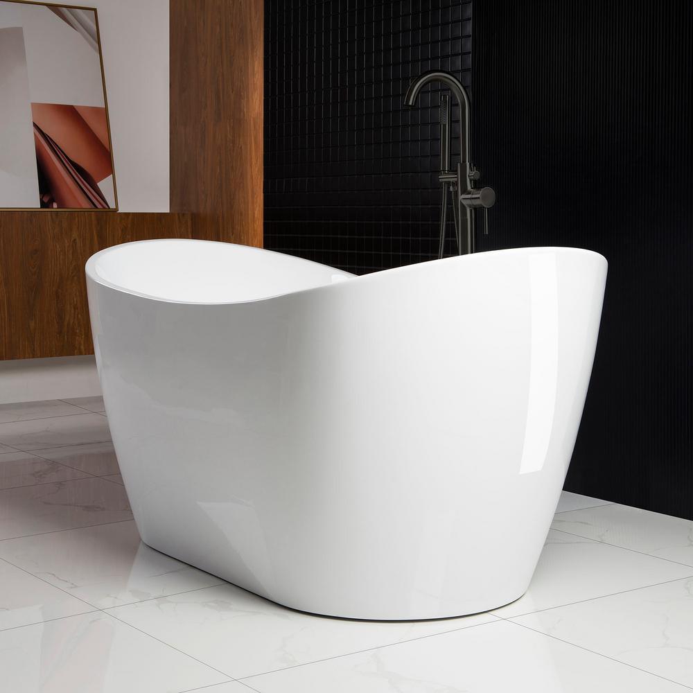 Carver 59 in. Acrylic Freestanding Double Slipper Flat Bottom Soaking Bathtub with Drain and Overflow Included in White - Super Arbor