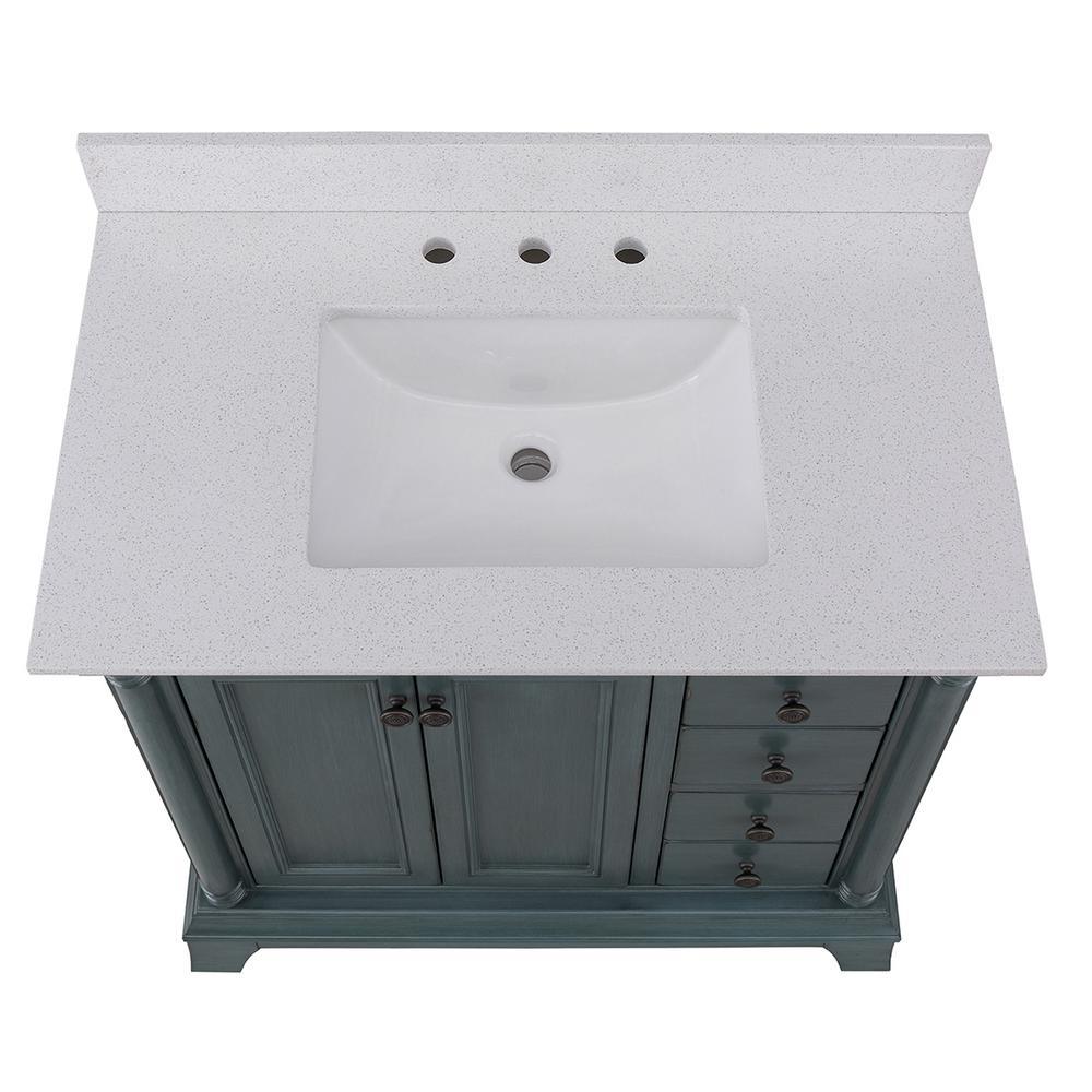 Strousse 37 in. W x 22 in. D Vanity in Distressed Blue Fog with Engineered Stone Top in Ice Diamond with White Sink - Super Arbor