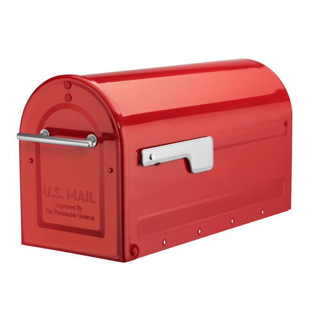 Boulder Post Mount Mailbox Black with Premium Silver Handle and Silver Flag - Super Arbor