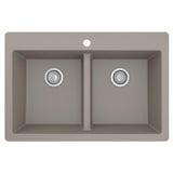 White Quartz 33 in. 50/50  Double Bowl Composite Drop-in Kitchen Sink - Super Arbor