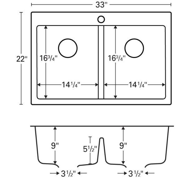 White Quartz 33 in. 50/50  Double Bowl Composite Drop-in Kitchen Sink - Super Arbor