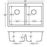 White Quartz 33 in. 50/50  Double Bowl Composite Drop-in Kitchen Sink - Super Arbor