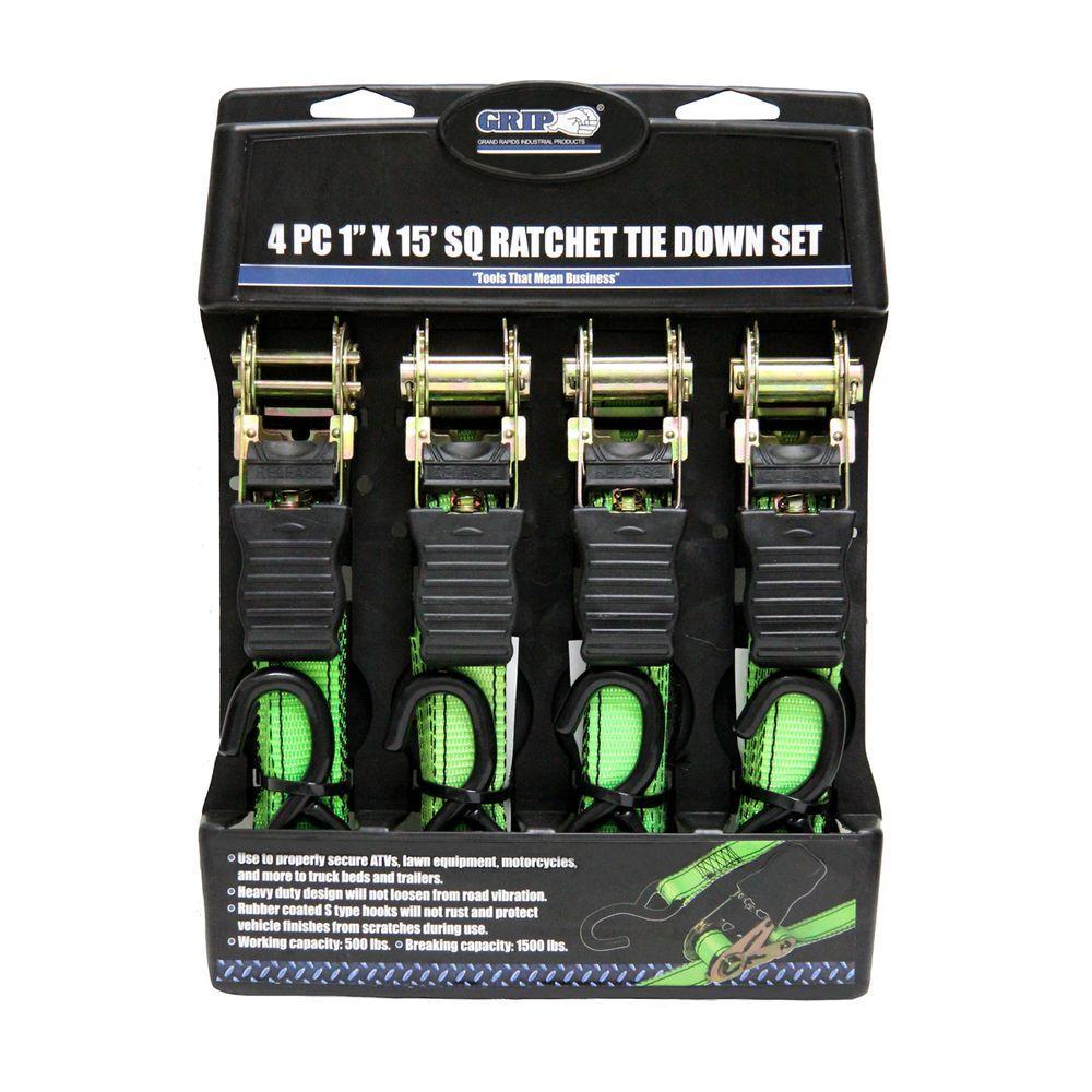 1 in. x 15 ft. Ratchet Tie Down (4-Piece) - Super Arbor