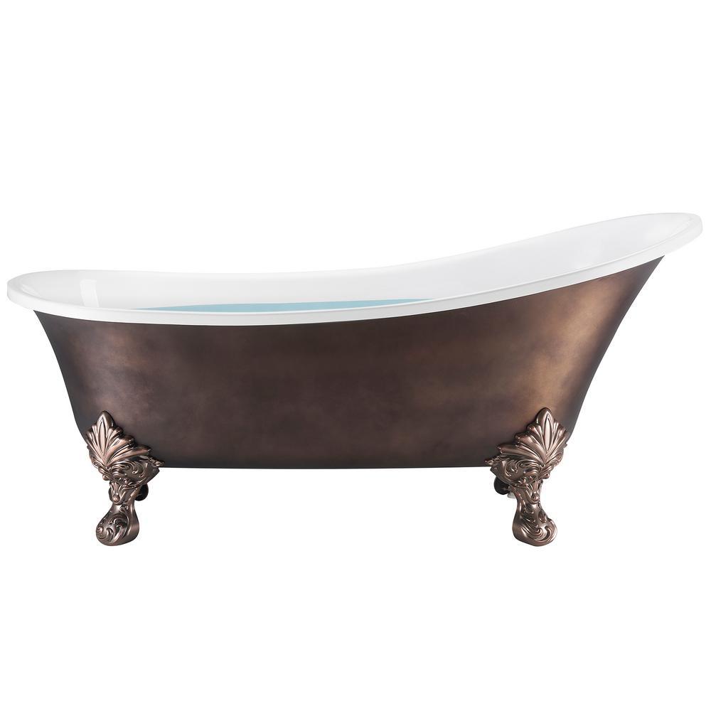 69 in. Acrylic Double Slipper Clawfoot Non-Whirlpool Bathtub in Matte Antique Brass - Super Arbor