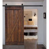 36 in x 84 in Z Series DIY Dark Walnut Finished Knotty Pine Wood Sliding Barn Door Slab with Hardware Kit - Super Arbor