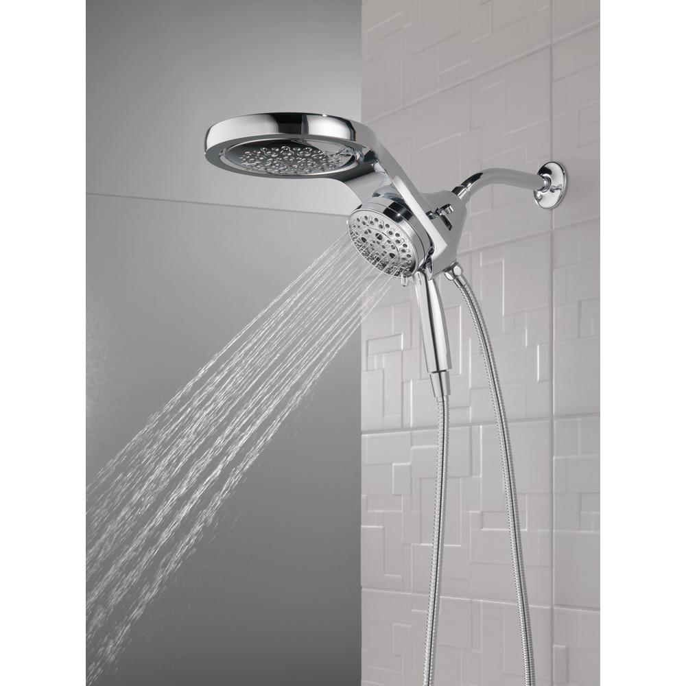 HydroRain Two-in-One 5-Spray 6 in. Dual Wall Mount Fixed and Handheld H2Okinetic Shower Head in Chrome - Super Arbor