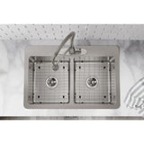 Avenue Drop-in/Undermount Stainless Steel 33 in. 50/50 Double Bowl Kitchen Sink with Bottom Grid - Super Arbor
