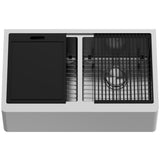 Oxford Stainless Steel 33 in. Double Bowl Flat Farmhouse Apron-Front Workstation Kitchen Sink with Accessories - Super Arbor