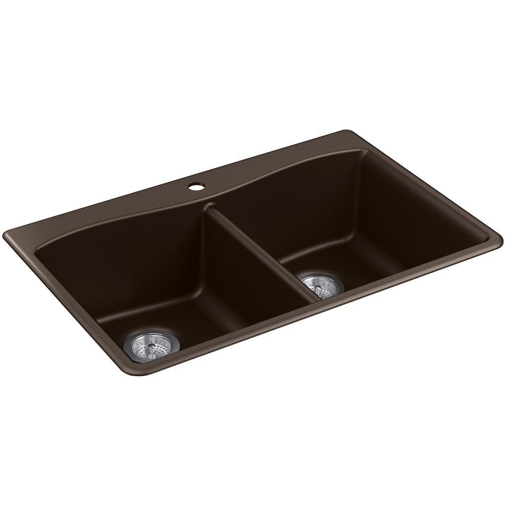Kennon Dual Mount Neoroc Granite Composite 33 in. 1-Hole Double Bowl Kitchen Sink in Matte Black - Super Arbor