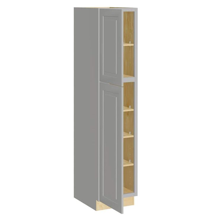 Home Decorators Collection Grayson 18 in. W x 24 in. D x 84 in. H Assembled Plywood Pantry Kitchen Cabinet in Pearl Gray with Soft Close LH