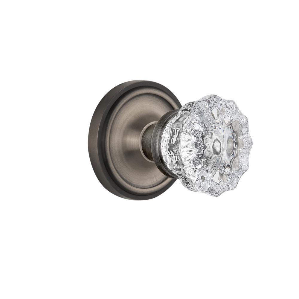 Classic Rosette 2-3/8 in. Backset Satin Nickel Privacy Bed/Bath Crystal Glass Door Knob - Super Arbor