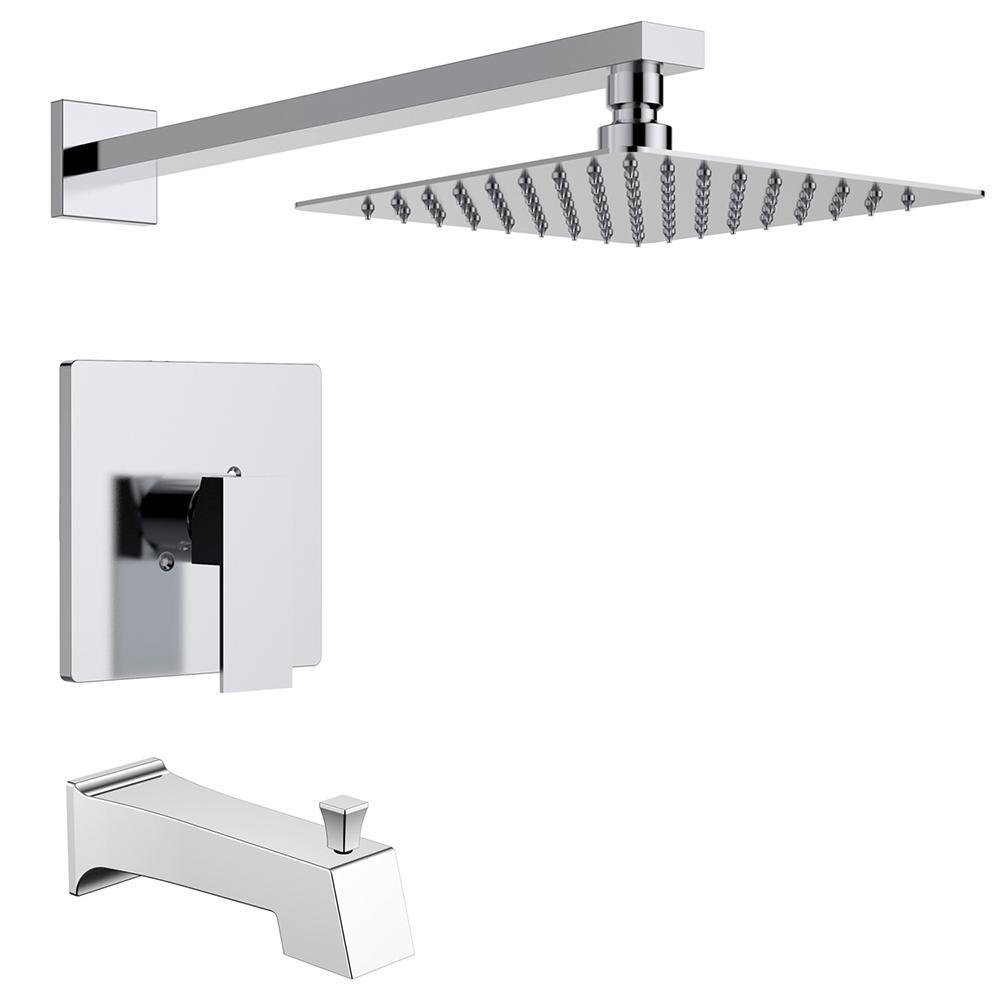 1-Spray 8 in. Wall Mount Showerhead Shower Set in Brushed Nickel - Super Arbor